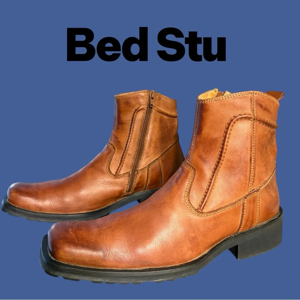Bed Stu-Men’s 11 side zip boot. Cobbler Series distressed leather. Cognac EUC!
